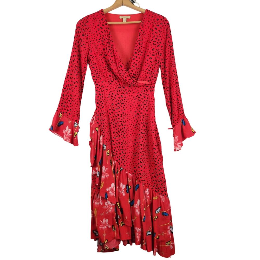 Dark Pink London ASOS Red Butterfly Print Women’s Dress Ruffled US SZ 6 EUC